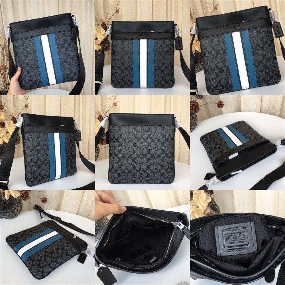 Coach 54780 54781 26068 23216 Charles Crossbody Signature Canvas Varsity Stripe Men Sling Messenger Bag