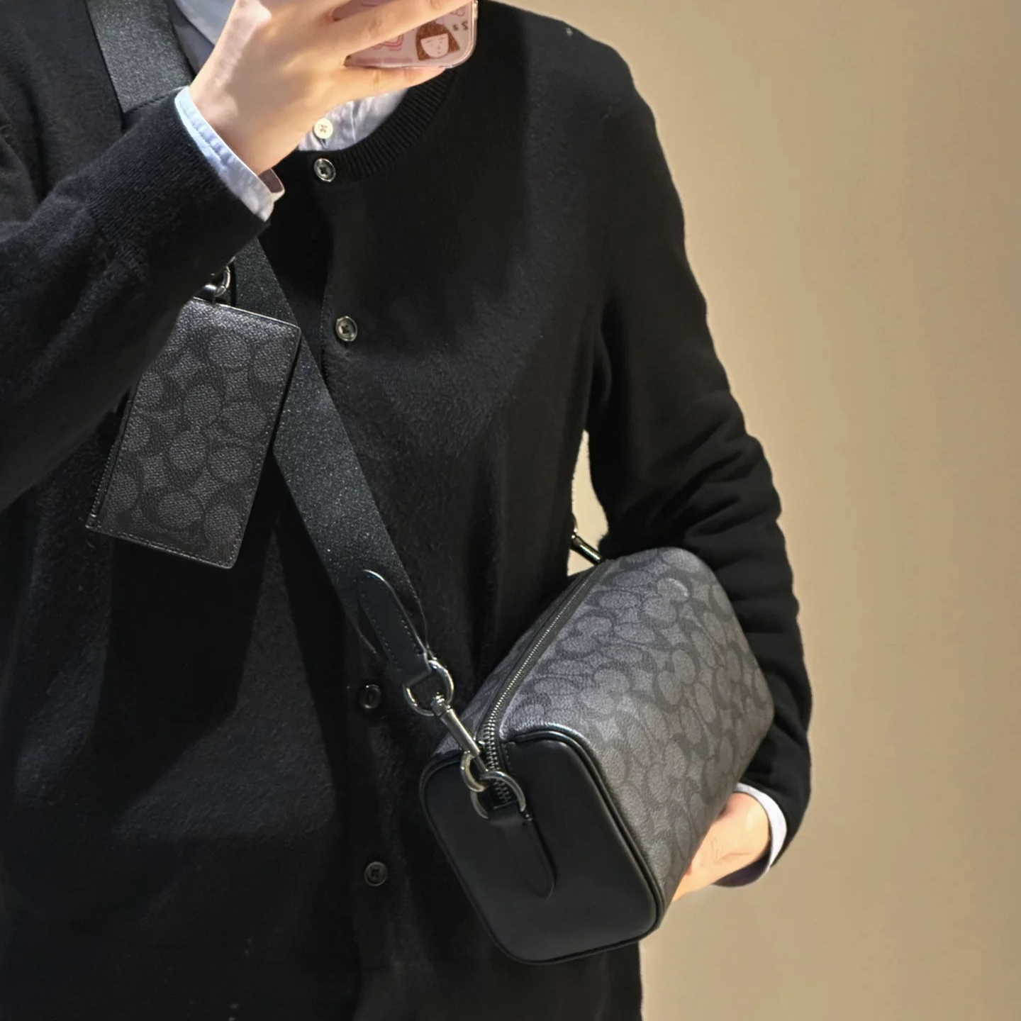 Men handbag CV762 Axel Crossbody Signature Canvas Charcoal Print Varies shouder bag