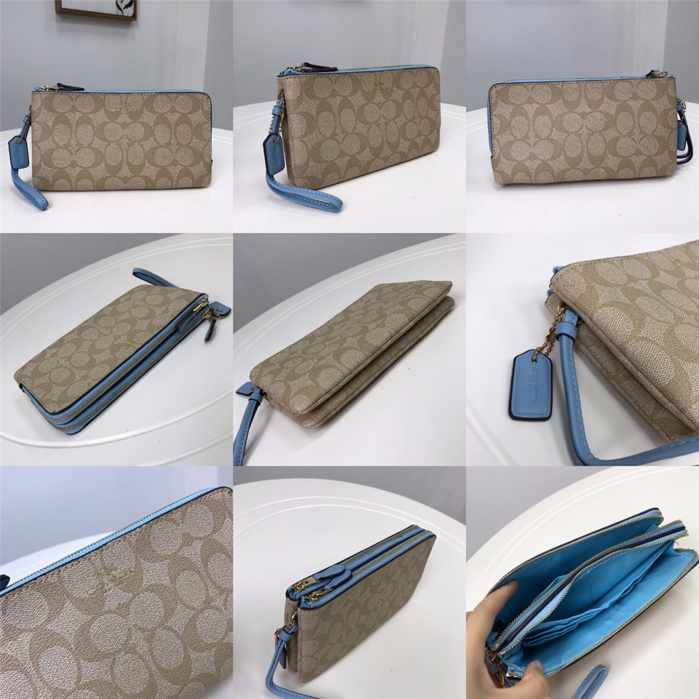 Coach F54057 Double Zip Wallet In Signature Women Long Purse Wristlet Handphone Pouch