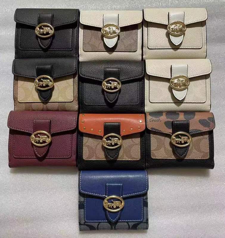 7250 6261 6791 6260 6654 C4103 Georgie Small Wallet Colorblock Signature Canvas With Rivets Women Fold Short Purse