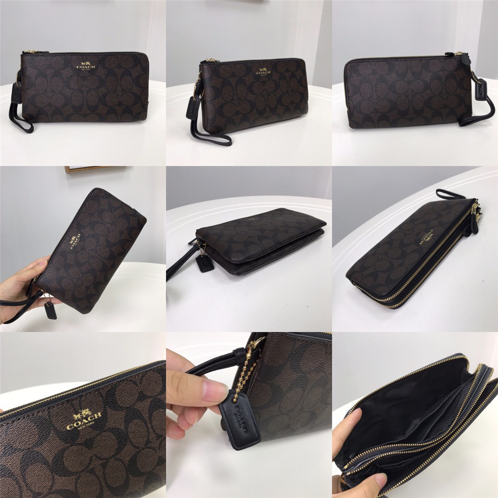 Coach F54057 Double Zip Wallet In Signature Women Long Purse Wristlet Handphone Pouch