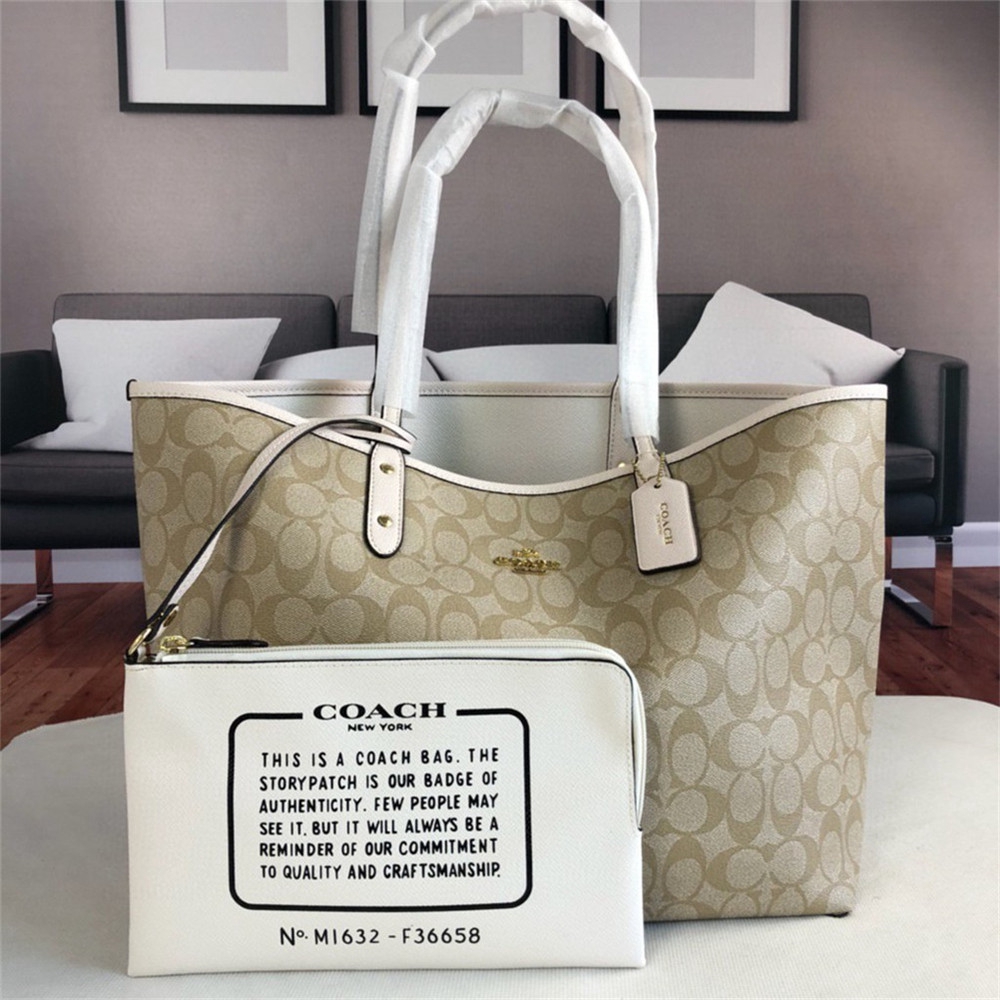 Coach 36658 58293 91381 29547 Reversible City Tote In Signature Canvas With Removable Pouch Women Shoulder Handbag