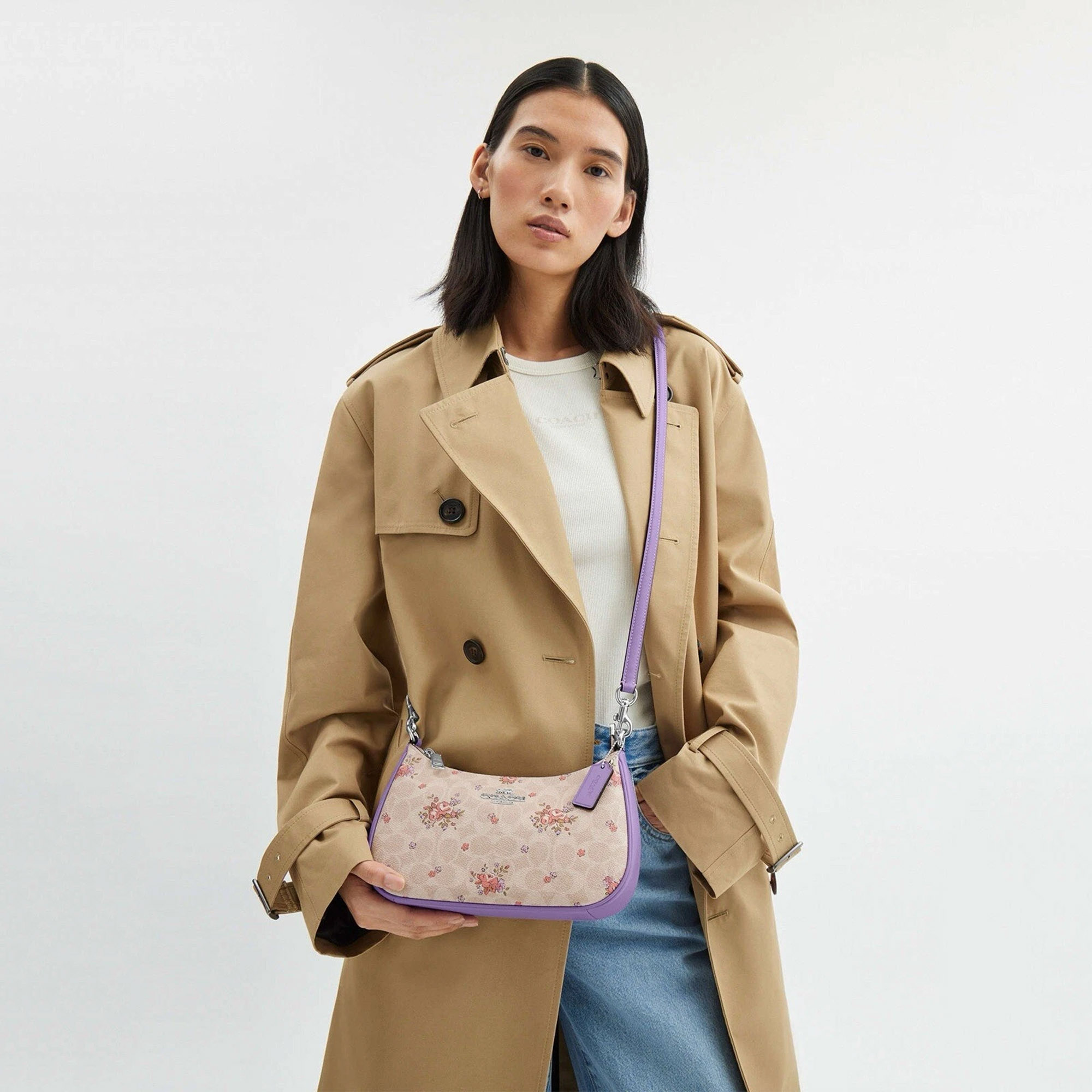 Women handbag CAL37 Teri Shoulder Bag In Signature Canvas With Floral Print Sand Multi