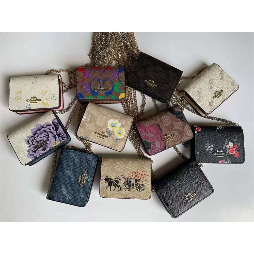 Coach C0059 6650 C4477 C4696 C3050 C0061 6262 6265 C0060 C2258 C3058 C7361 CB607 Mini Wallet Sling Chain Purse Short Bag