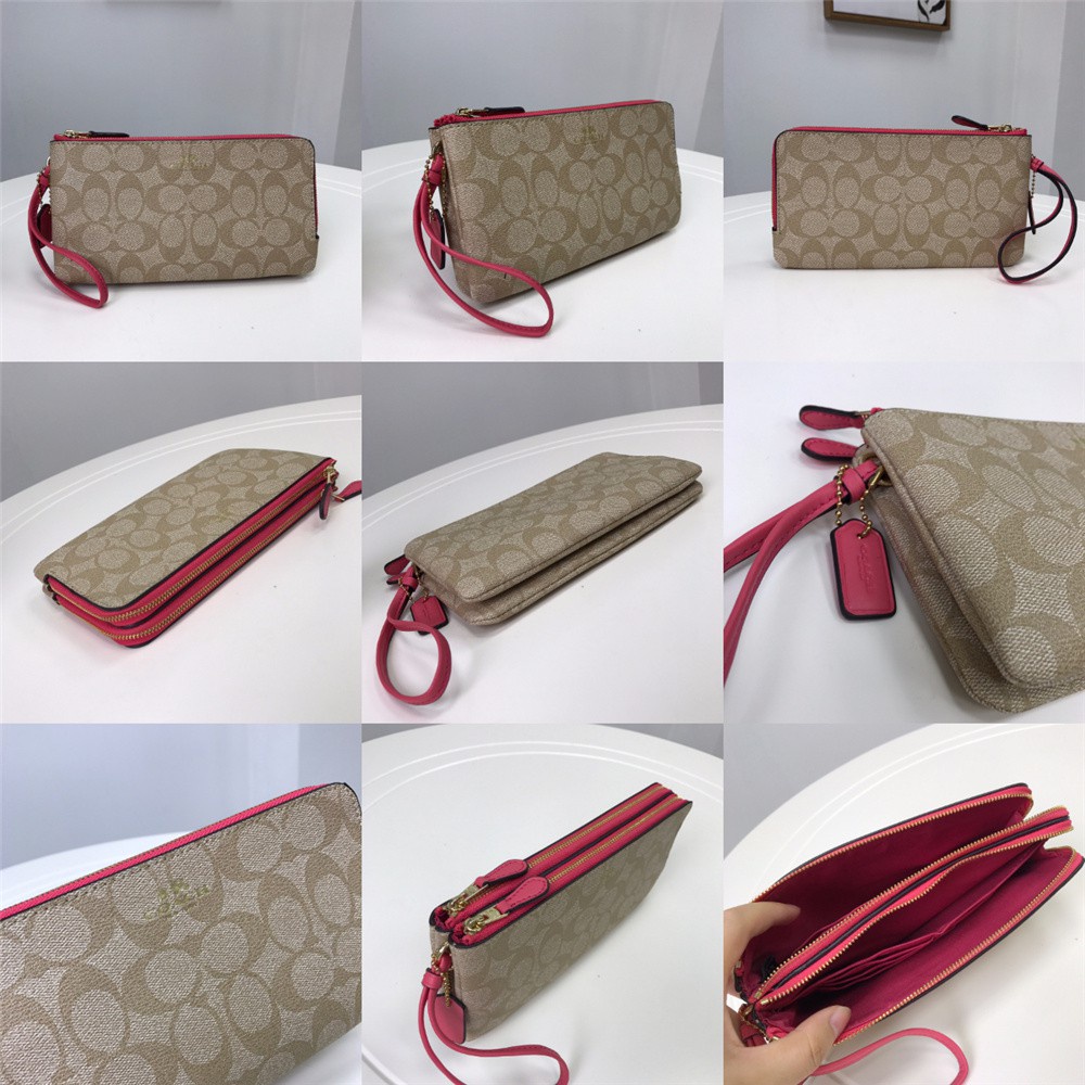Coach F54057 Double Zip Wallet In Signature Women Long Purse Wristlet Handphone Pouch