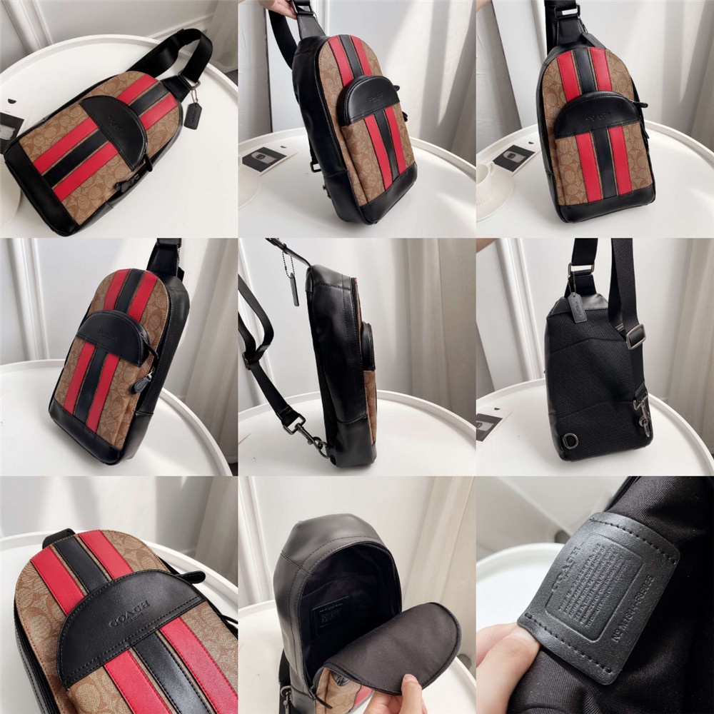 Coach 67249 49318 49312 39942 75879 85035 73344 49333 Charles Houston Pack Leather Men Crossbody Chest Backpack Bag