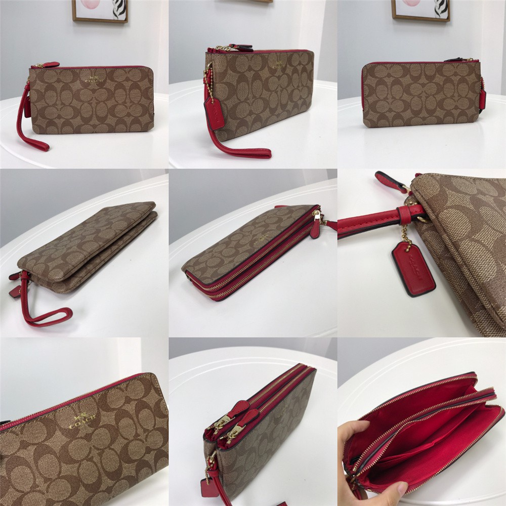 Coach F54057 Double Zip Wallet In Signature Women Long Purse Wristlet Handphone Pouch