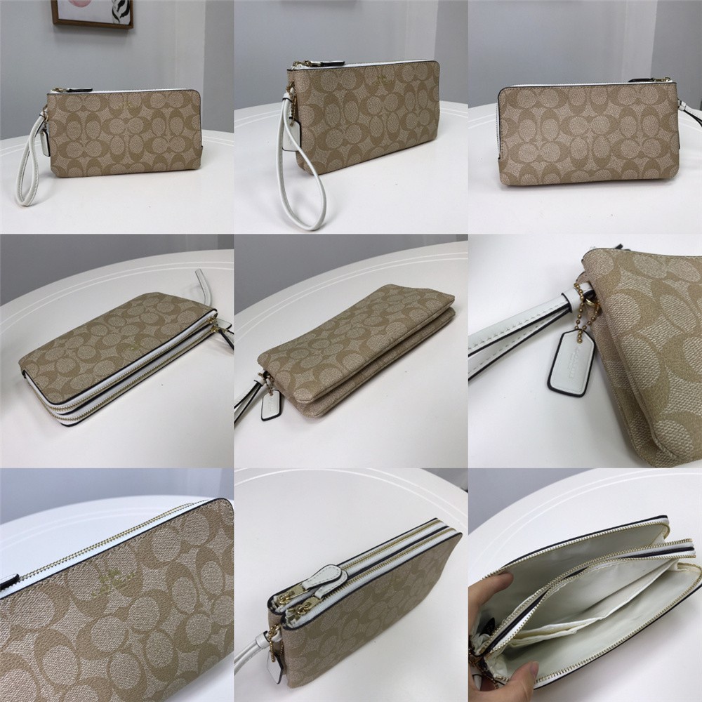 Coach F54057 Double Zip Wallet In Signature Women Long Purse Wristlet Handphone Pouch