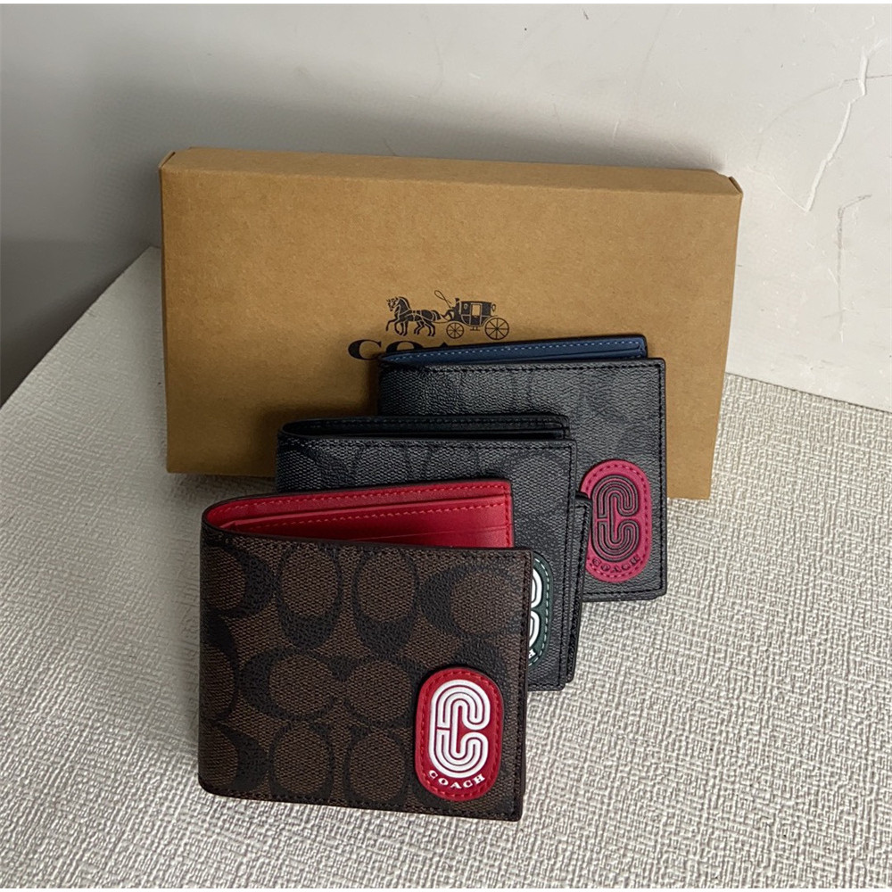 Men handbag C8297 Compact ID 3 IN 1 Signature Canvas With Patch Short Wallet