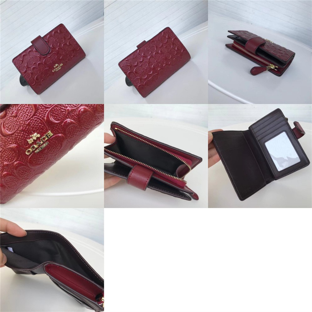 F25937 Medium Corner Zip Wallet Debossed Signature Leather Women Fold Over Purse Short Card Coin Purse