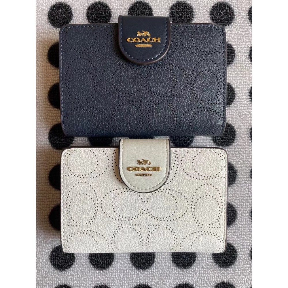 Coach C4768 C5896 Medium Corner Zip Wallet In Signature Leather Women Fold Over Short Card Coin Purse