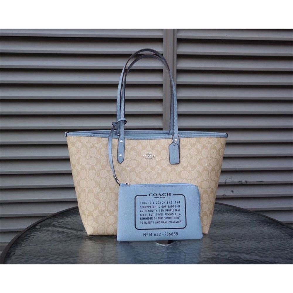 Coach 36658 58293 91381 29547 Reversible City Tote In Signature Canvas With Removable Pouch Women Shoulder Handbag