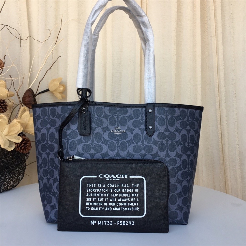 Coach 36658 58293 91381 29547 Reversible City Tote In Signature Canvas With Removable Pouch Women Shoulder Handbag