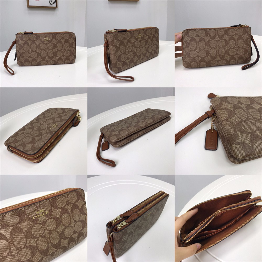 Coach F54057 Double Zip Wallet In Signature Women Long Purse Wristlet Handphone Pouch