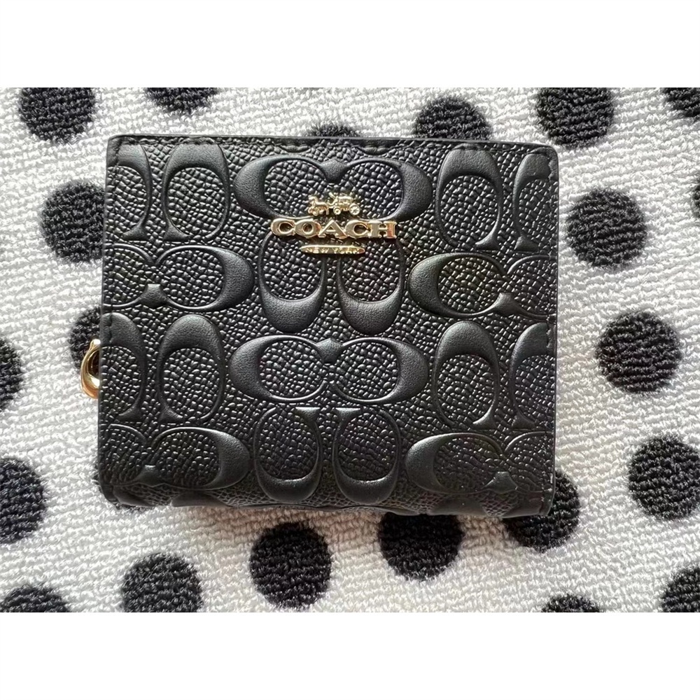 C7353 7353 Snap Card Case Short Wallet Signature Leather Women Zip Fold Purse