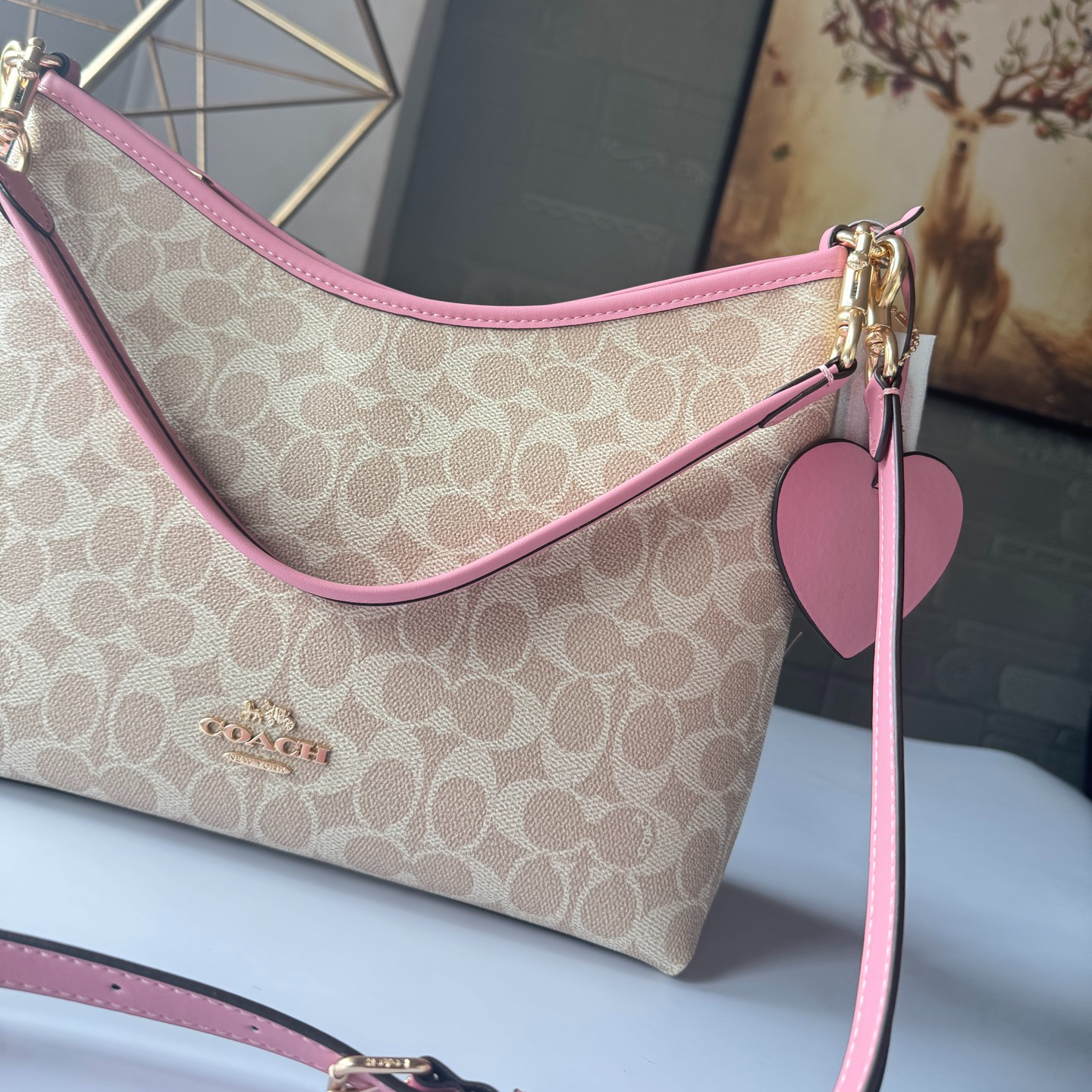 Women handbag CDQ14 Laurel Signature Canvas Heart Charm Shoulder Bag