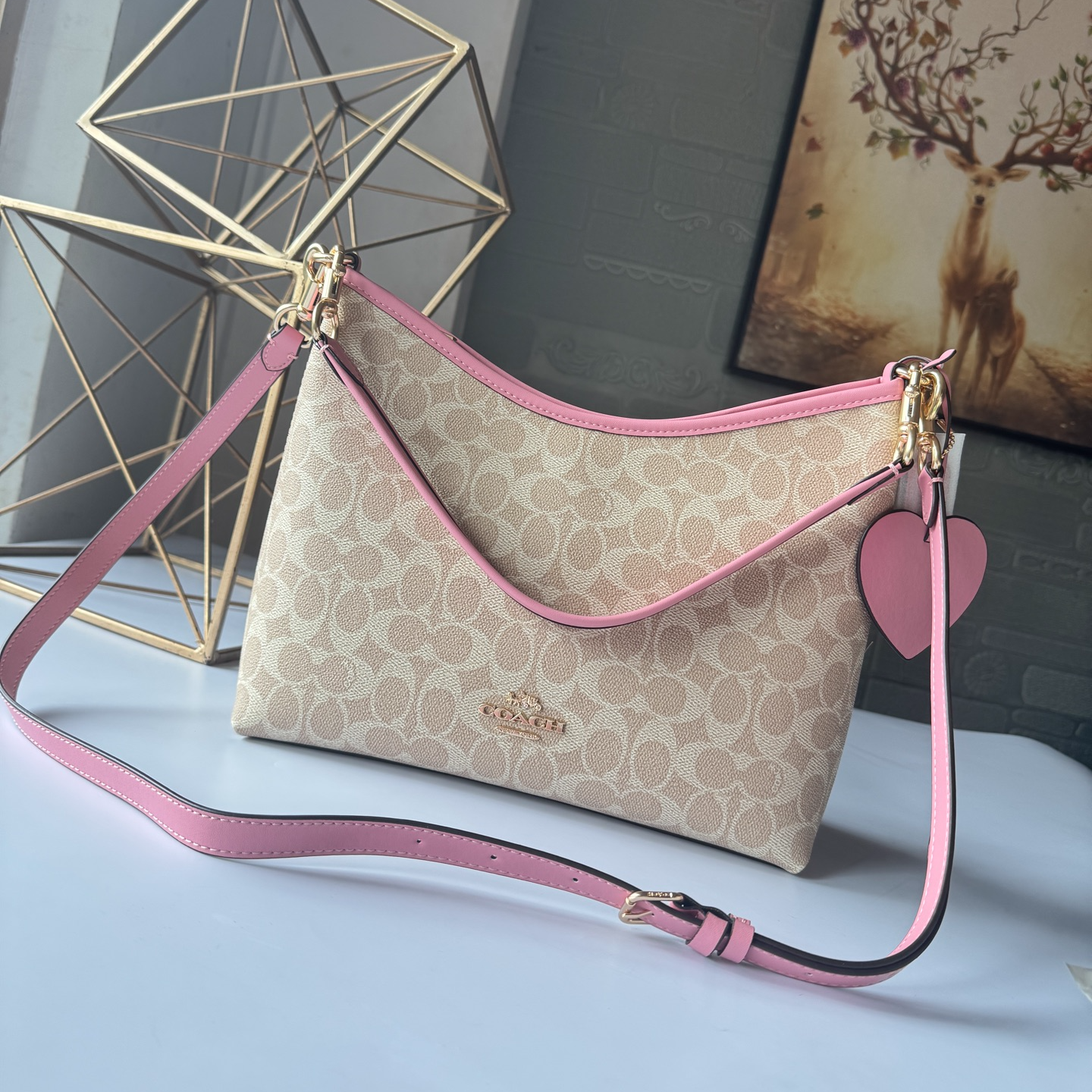 Women handbag CDQ14 Laurel Signature Canvas Heart Charm Shoulder Bag