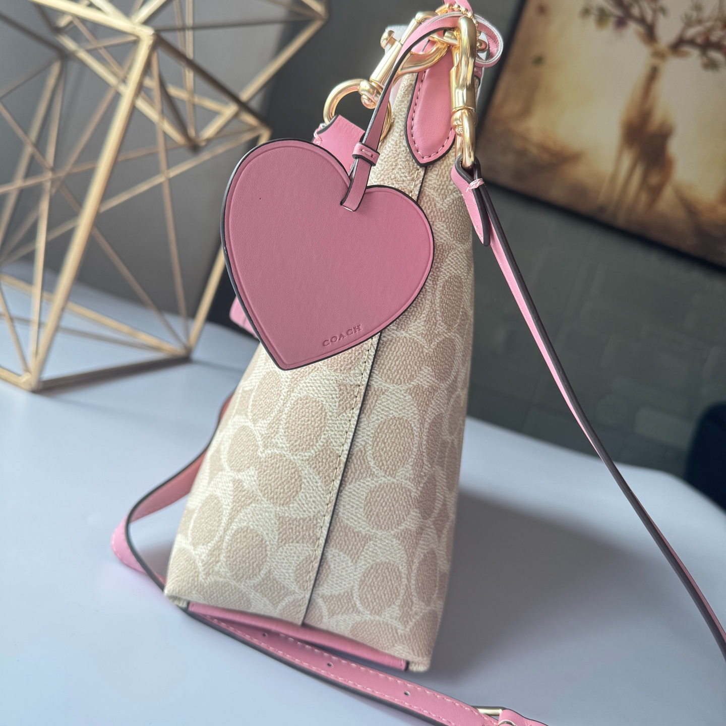 Women handbag CDQ14 Laurel Signature Canvas Heart Charm Shoulder Bag