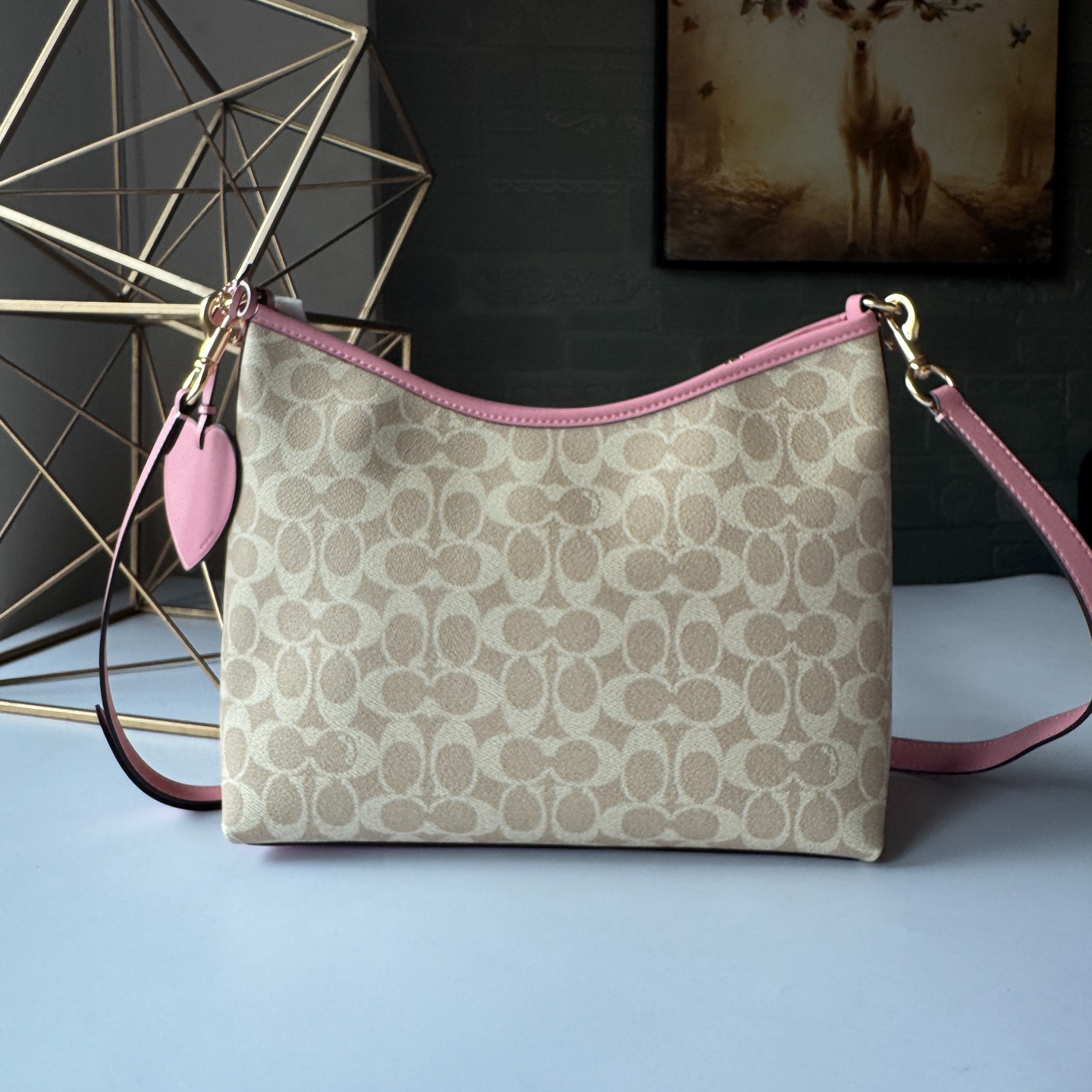 Women handbag CDQ14 Laurel Signature Canvas Heart Charm Shoulder Bag