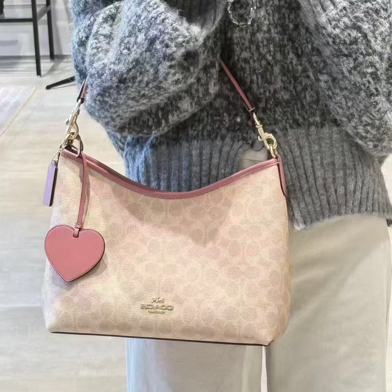 Women handbag CDQ14 Laurel Signature Canvas Heart Charm Shoulder Bag